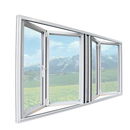 Rothnow® Aluminum 70 Series Folding Window in white, 1000mm x 1000mm, with black accents, showing the window's folding design.