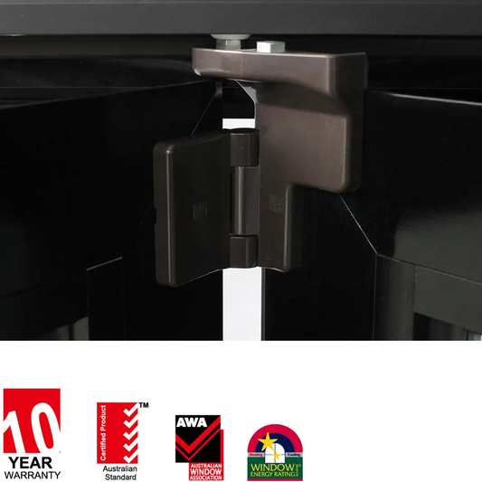 Rothnow® Aluminum 75 Series Folding Window in black, 1000mm wide by 1000mm high, with sleek black frame and folding design.
