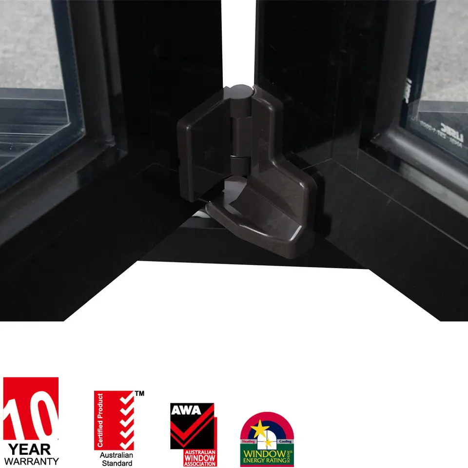 Rothnow® Aluminum Folding Window 75 Series in black, 1000mm x 1000mm, with sleek black frame and folding design.