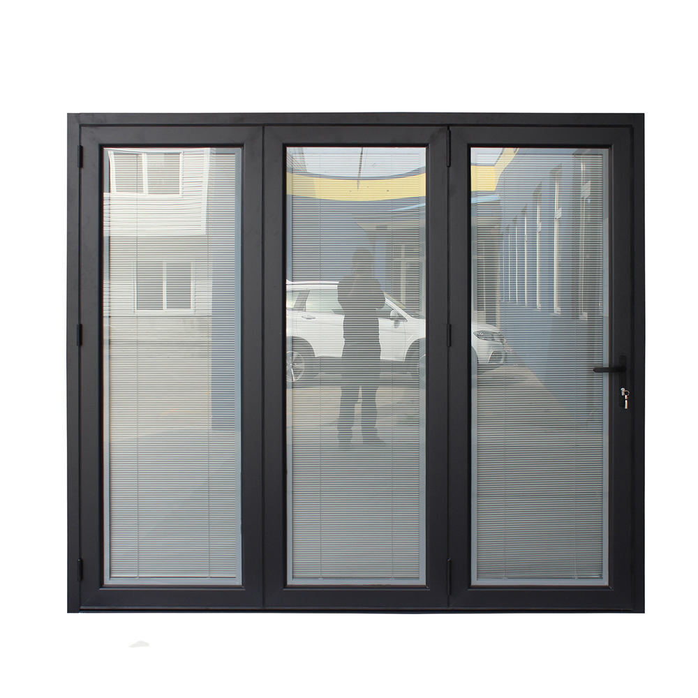 Rothnow® Aluminum Window 75 Series folding window with black frame and interior louver, 1000mm x 1000mm size.