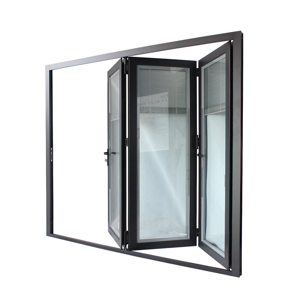 Rothnow® Aluminum 75 Series Folding Window with Louver Inside, black finish, 1000mm x 1000mm, showcasing sleek design and louver detail.