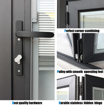 Rothnow® Aluminum Window 75 Series folding window with interior louver, black finish, 1000mm wide by 1000mm high