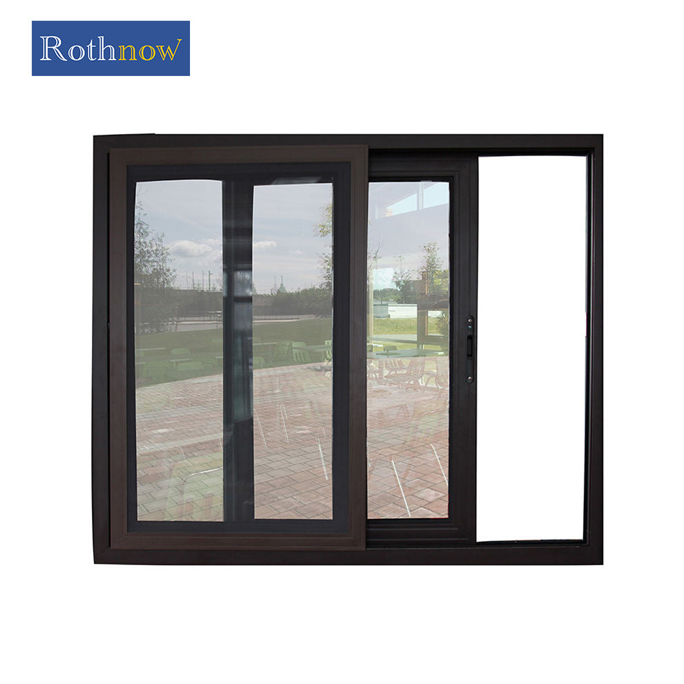 Rothnow® aluminum 80 series sliding window in black color, showing the sleek frame and glass panes for modern home ventilation.
