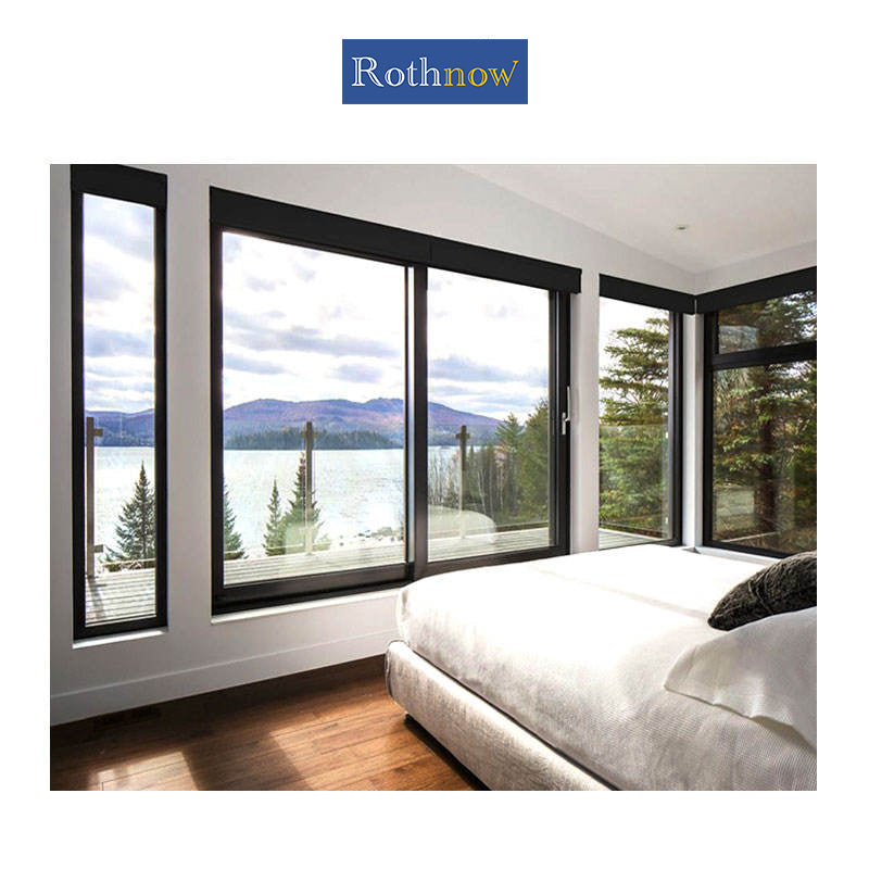 Black Rothnow aluminum 80 series sliding window with thermal break profile, 1000mm wide by 1000mm high, modern window design