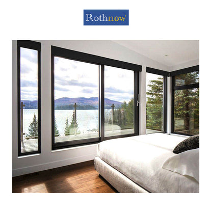 Black Rothnow aluminum 80 series sliding window with thermal break profile, 1000mm wide by 1000mm high, modern window design