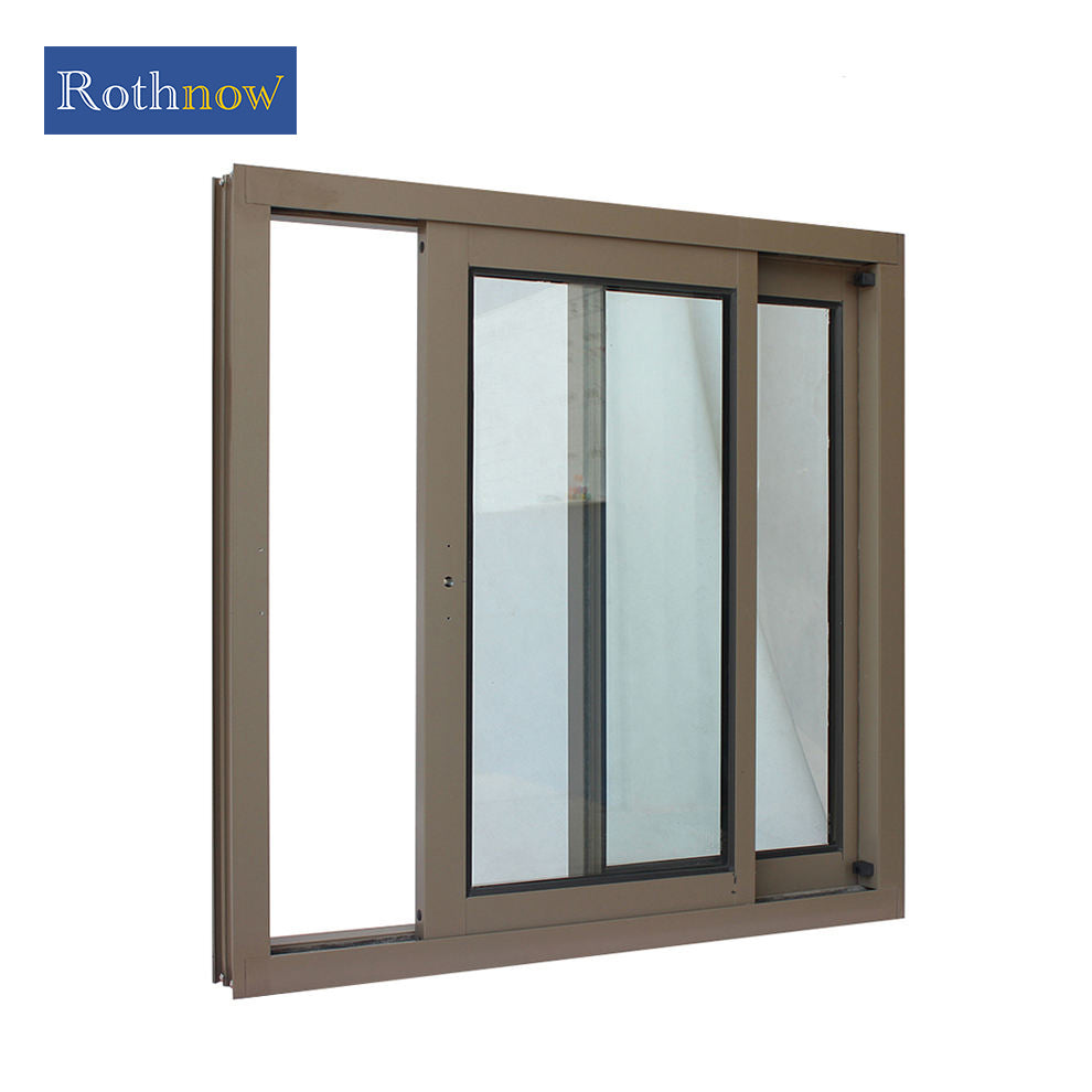 Rothnow® aluminum 80 series sliding window in brown color, 1000mm W x 1000mm H, with black frame detail.
