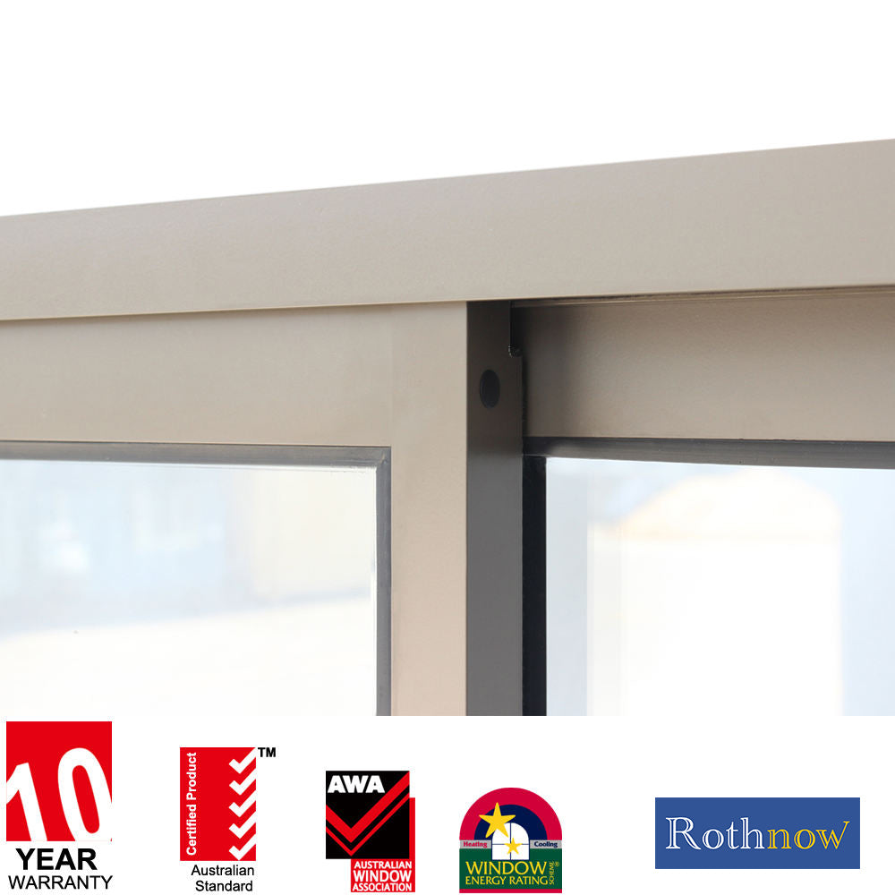 Rothnow Aluminum Window 80 Series sliding window in brown color, with black frame and glass pane, measuring 1000mm by 1000mm.