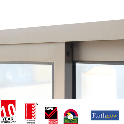 Rothnow Aluminum Window 80 Series sliding window in brown color, with black frame and glass pane, measuring 1000mm by 1000mm.