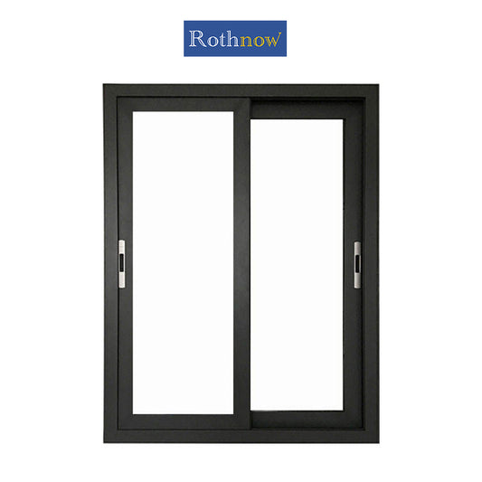 Rothnow® Aluminum 80 Series sliding window with double sliding leaves, black frame, 1000mm x 1000mm size, modern design.