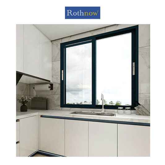Rothnow® Aluminum Window 80 Series double sliding leaf window, black finish, 1000mm x 1000mm with 150mm width frame.