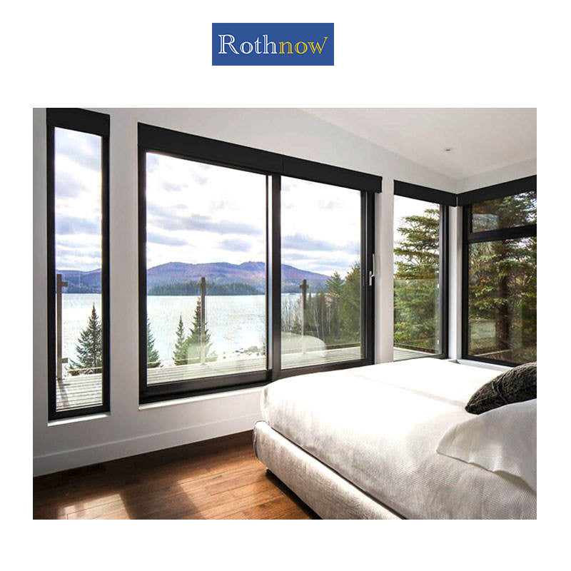 Black Rothnow® aluminum 80 Series sliding window with double sliding leaves, measuring 1000mm x 1000mm, modern window design.