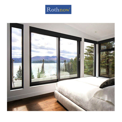 Black Rothnow® aluminum 80 Series sliding window with double sliding leaves, measuring 1000mm x 1000mm, modern window design.