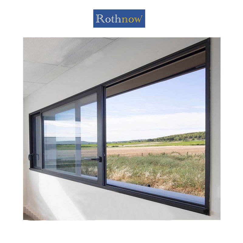 Rothnow® Aluminum 80 Series sliding window in gun grey color, 1000mm x 1000mm, with black frame and sleek design.