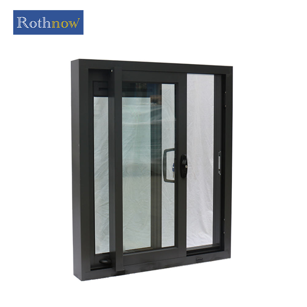 Rothnow Aluminum Window 80 Series sliding window, hurricane-proof, black frame, 1000mm wide by 1000mm high, suitable for storm protection.