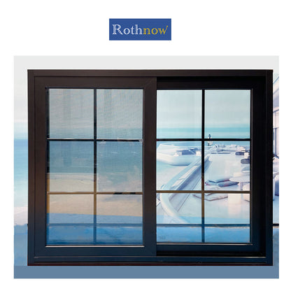 Rothnow® Aluminum 80 Series sliding window with grille, black frame, 1000mm W x 1000mm H, modern window design