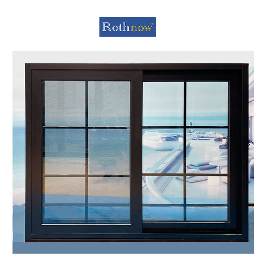 Rothnow® Aluminum 80 Series sliding window with grille, black frame, 1000mm W x 1000mm H, modern window design
