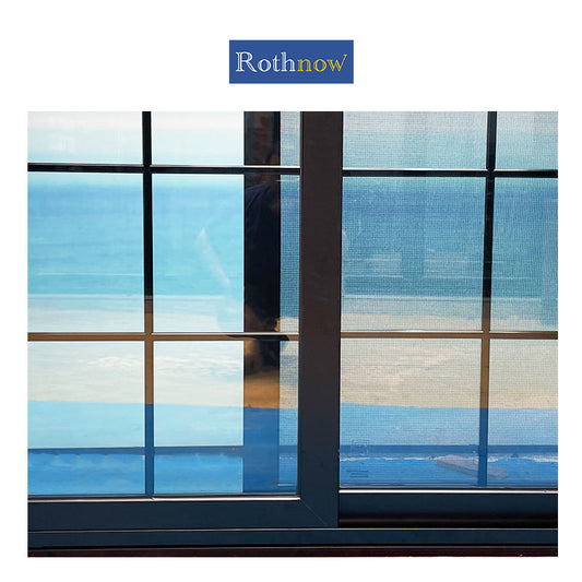 Rothnow® Aluminum 80 Series sliding window with grille, black finish, 1000mm x 1000mm, modern window design with grille accents.