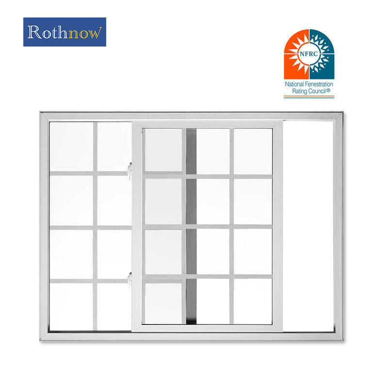 Rothnow® Aluminum Window 80 Series sliding window with grille decoration, black frame, 1000mm wide by 1000mm high.