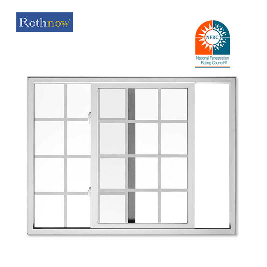 Rothnow® Aluminum Window 80 Series sliding window with grille decoration, black frame, 1000mm wide by 1000mm high.