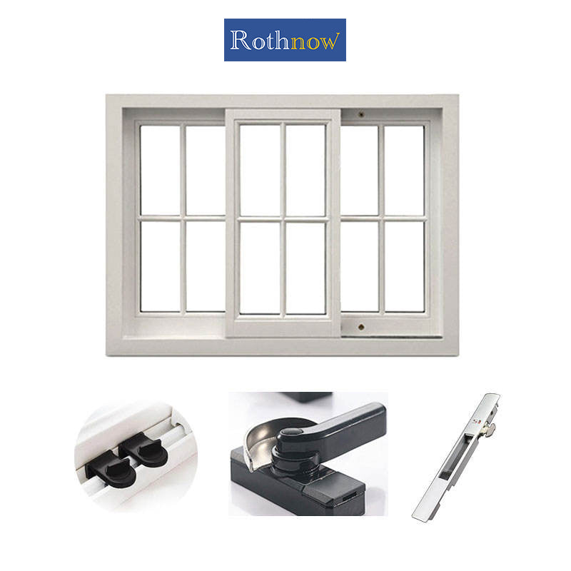 Rothnow® aluminum 80 series sliding window with grille decoration, black frame, 1000mm x 1000mm, modern and sleek design