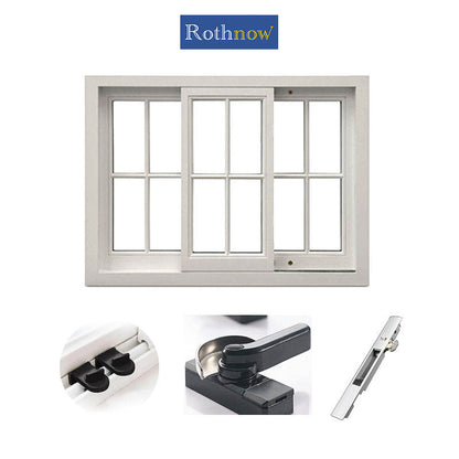 Rothnow® aluminum 80 series sliding window with grille decoration, black frame, 1000mm x 1000mm, modern and sleek design