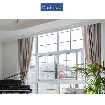 Rothnow® Aluminum 80 Series sliding window with grille decoration, black frame, 1000mm x 1000mm size, suitable for modern home installation.
