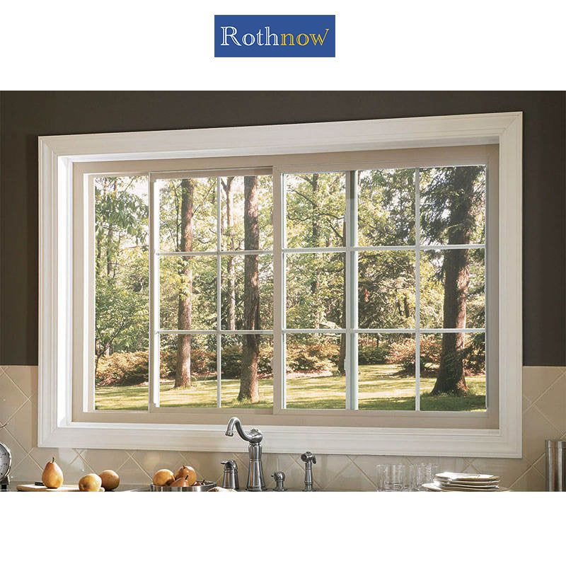 Rothnow® Aluminum 80 Series Sliding Window with grille decoration, black frame, 1000mm x 1000mm, modern window design