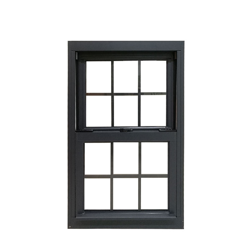 Rothnow® Aluminum 83 Series double hung window in black, showing its sleek black frame and window panes.