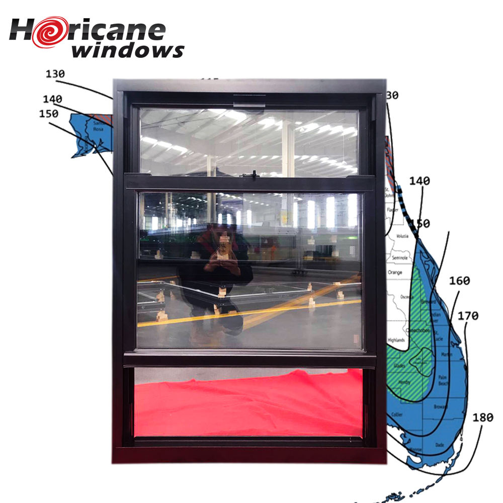 Rothnow® Aluminum 83 Series Double Hung Window, 1000mm x 1000mm, black hurricane-proof window with sturdy frame.