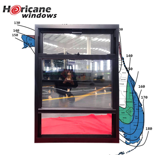 Rothnow® Aluminum 83 Series Double Hung Window, 1000mm x 1000mm, black hurricane-proof window with sturdy frame.