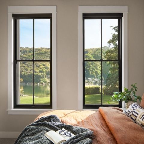 Rothnow® Aluminum 83 Series double hung window in black, hurricane-proof design, 1000mm x 1000mm, with secure double sash.
