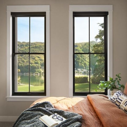 Rothnow® Aluminum 83 Series double hung window in black, hurricane-proof design, 1000mm x 1000mm, with secure double sash.