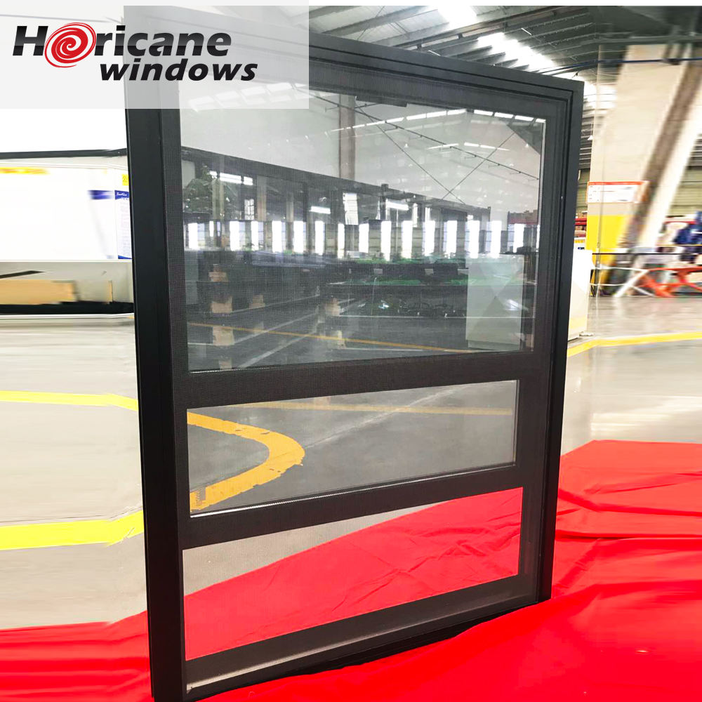 Rothnow® Aluminum 83 Series Double Hung Window in black, hurricane-proof design, with open sash showing durable construction.