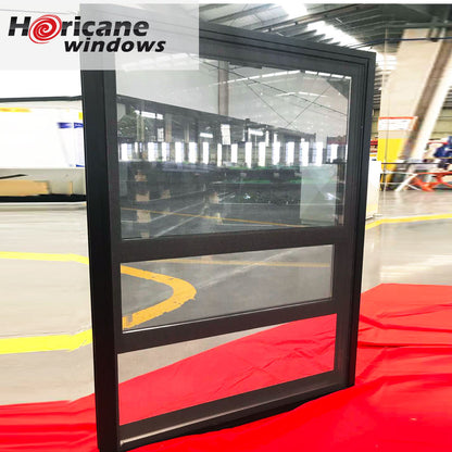 Rothnow® Aluminum 83 Series Double Hung Window in black, hurricane-proof design, with open sash showing durable construction.