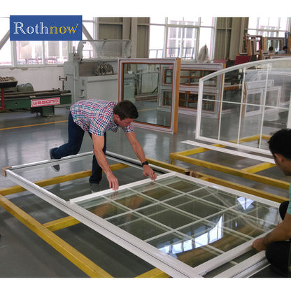 Rothnow® Aluminum 83 Series double hung window in white, 1000mm x 1000mm, with black frame accents, showcasing a modern window design.