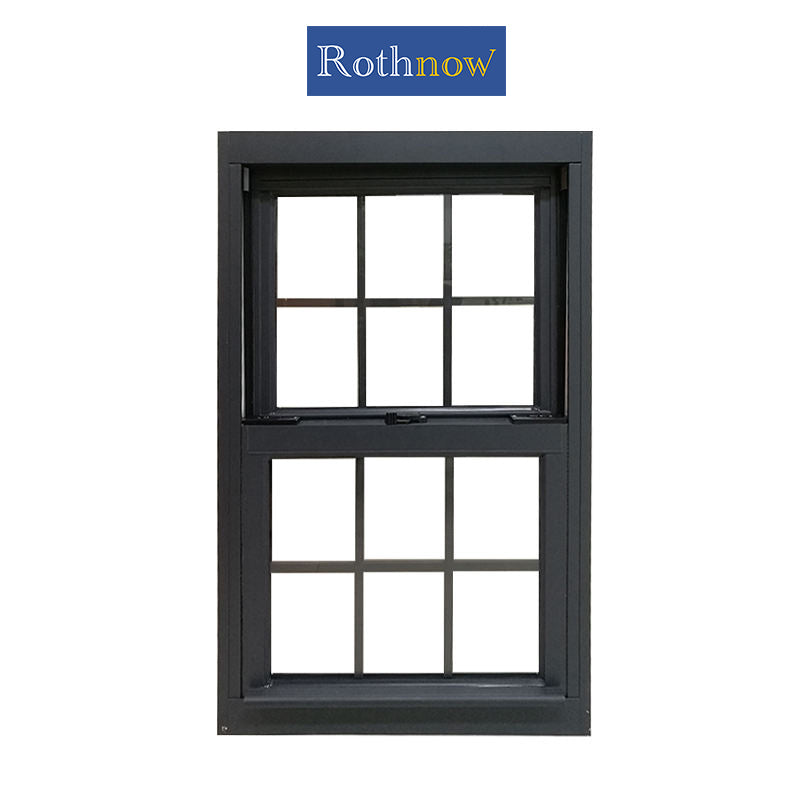 Rothnow® Aluminum Window 83 Series double hung window with grille, black finish, 1000mm x 1000mm size, modern design