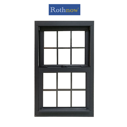 Rothnow® Aluminum Window 83 Series double hung window with grille, black finish, 1000mm x 1000mm size, modern design