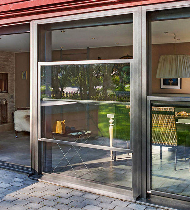 Rothnow® Aluminum 83 Series single hung window with auto open and close, black frame, 1000mm x 1000mm size, modern design.