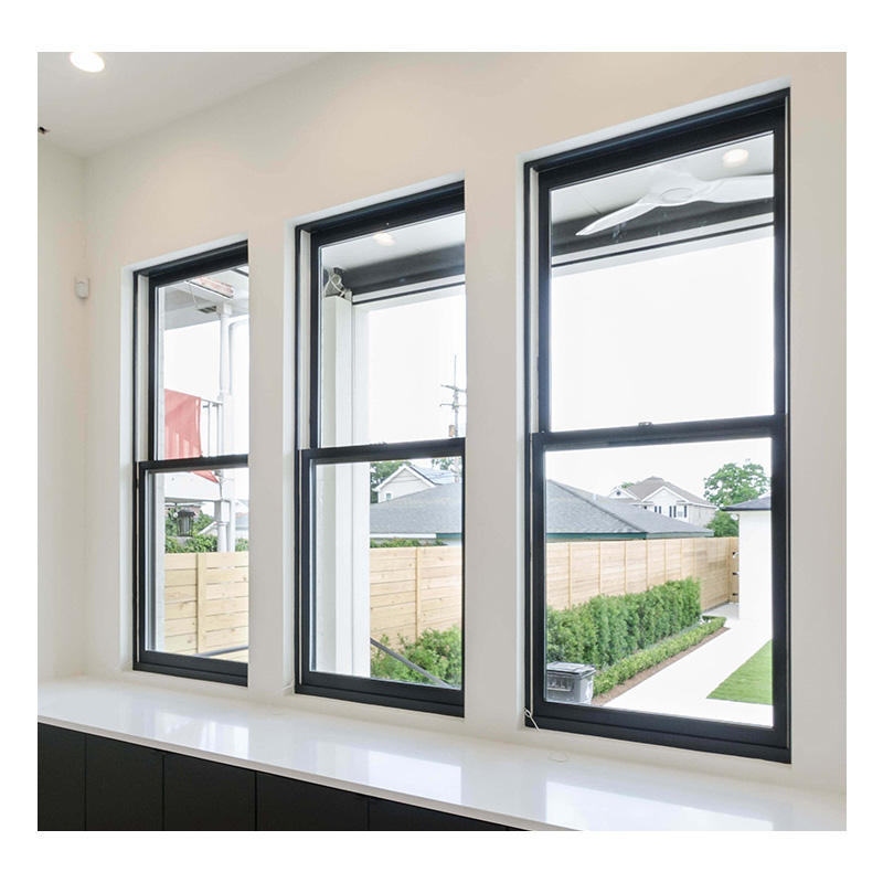 Rothnow® aluminum 83 Series single hung window with grille, 1000mm by 1000mm, black frame, showcasing the window with grille design.