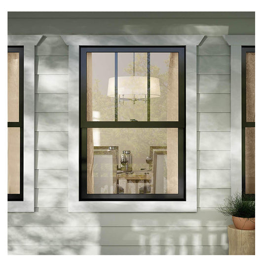 Rothnow Aluminum 83 Series Single Hung Window with Grille, 1000mm W x 1000mm H, black finish, with visible grille design