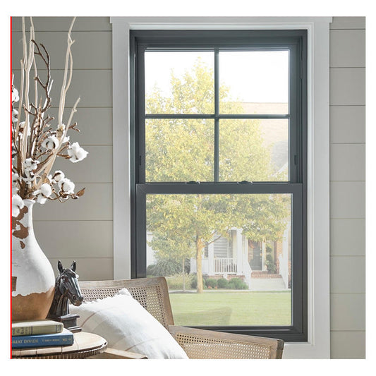 Rothnow® Aluminum 83 Series Single Hung Window with Grille, black finish, 1000mm wide by 1000mm high, featuring a sleek design