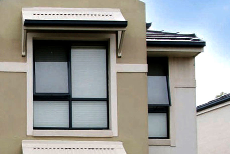 Black Rothnow aluminum 50 Series awning window with open sash and sleek design, measuring 1000mm by 1000mm.
