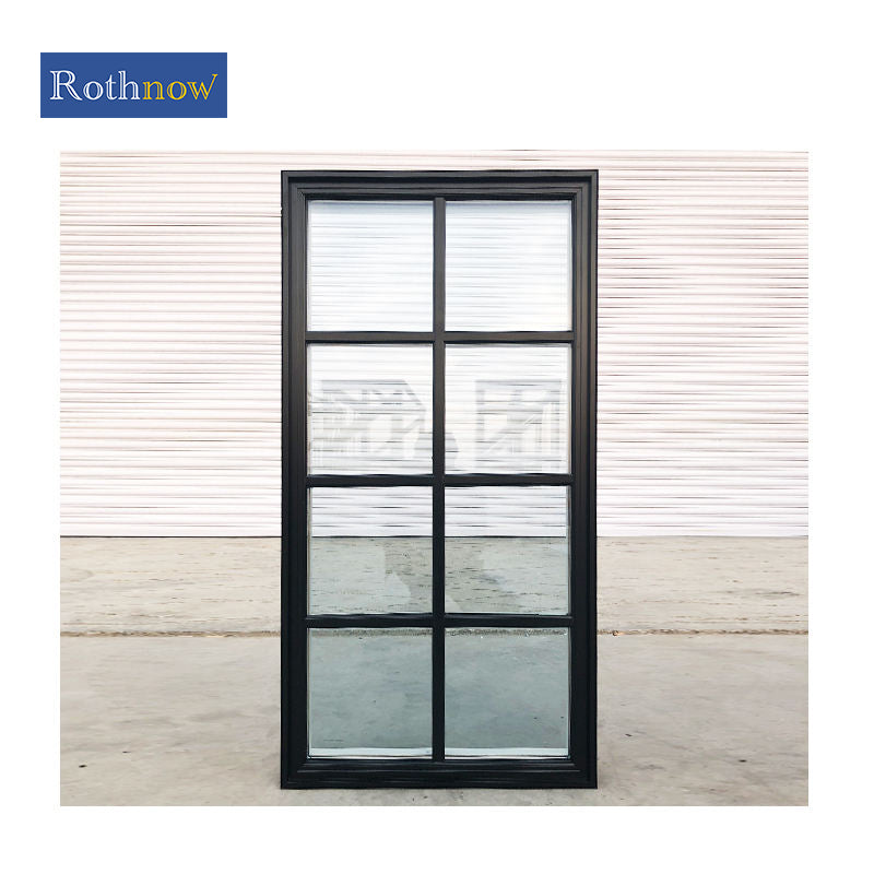 Rothnow® French Style Aluminum Window 50 Series, 1000mm W x 1000mm H, black fixed window with sleek frame and clear glass pane