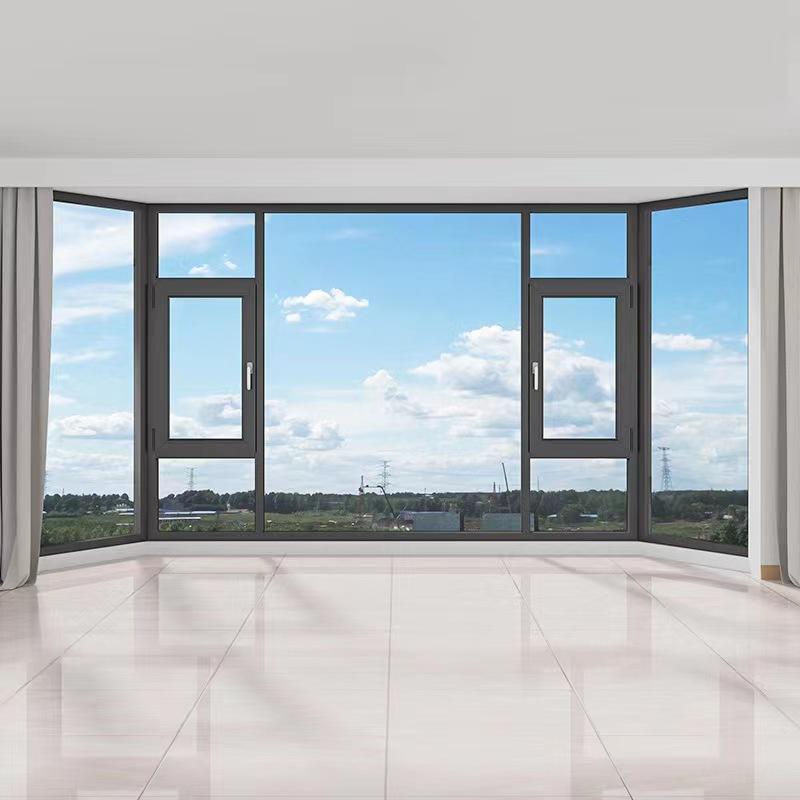 Rothnow® French Style Aluminum Window 55 Series casement window in black, 1000mm x 1000mm, showcasing its elegant design and frame.