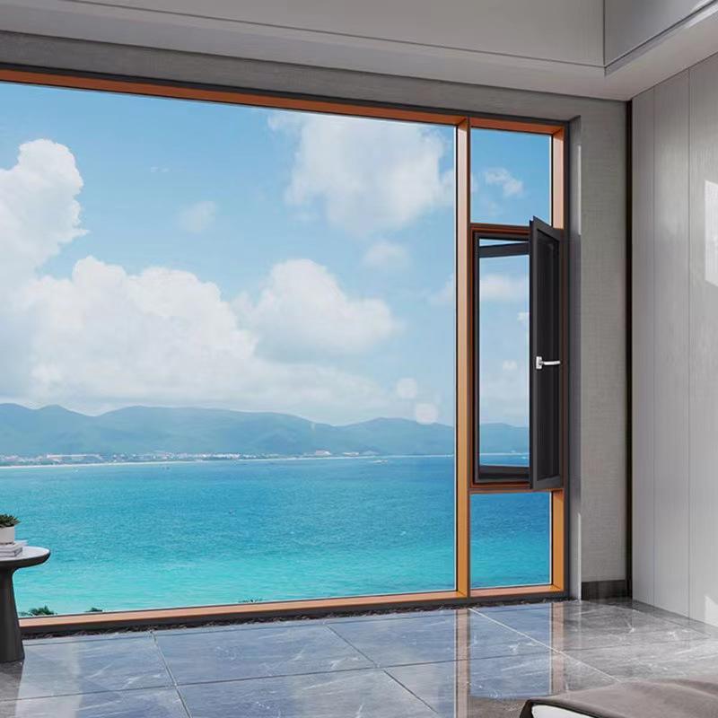 Rothnow French Style Aluminum Casement Window, 55 Series, black finish with clear glass, 1000mm x 1000mm window frame.
