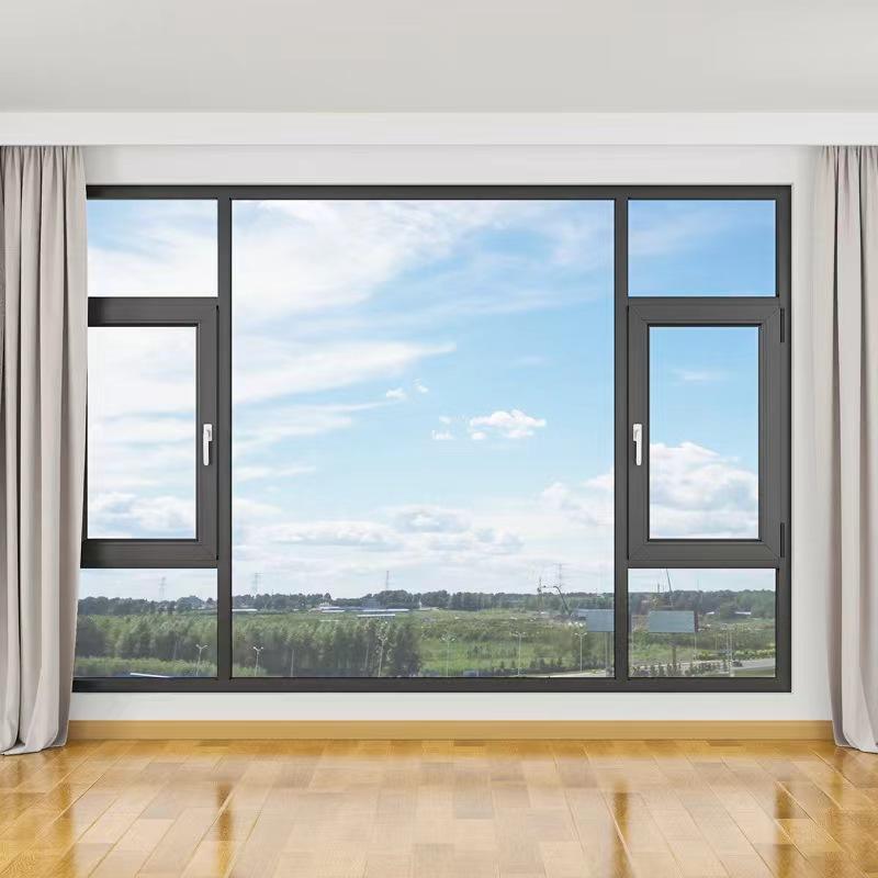 Rothnow® French Style Aluminum Casement Window 55 Series, black finish, 1000mm x 1000mm, with window frame and glass panes.