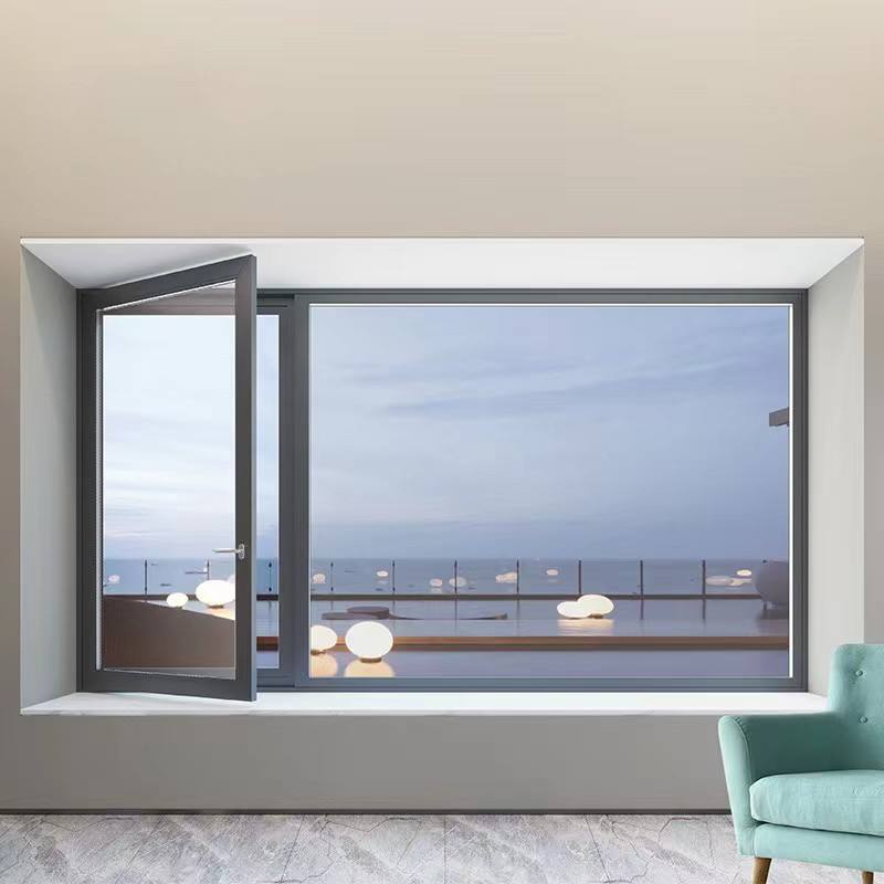 Rothnow® French Style Aluminum Window 55 Series casement window, 1000mm x 1000mm, black frame with hinged design.