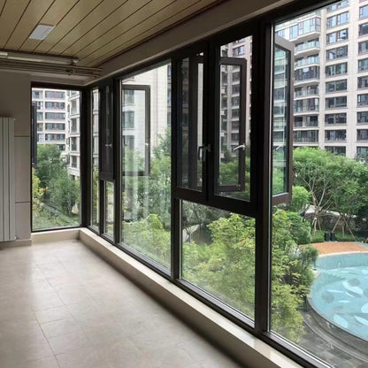 Rothnow® French style aluminum casement window, 55 series, black finish, 1000mm W x 1000mm H, with window frame and glass panes