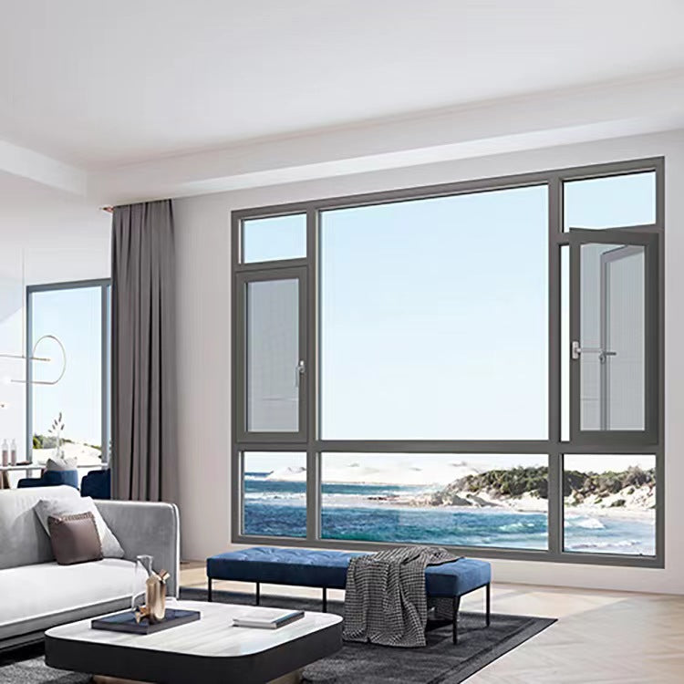 Rothnow French Style Aluminum Window 55 Series casement window with black frame, 1000mm x 1000mm, showcasing sleek design and glass panes.