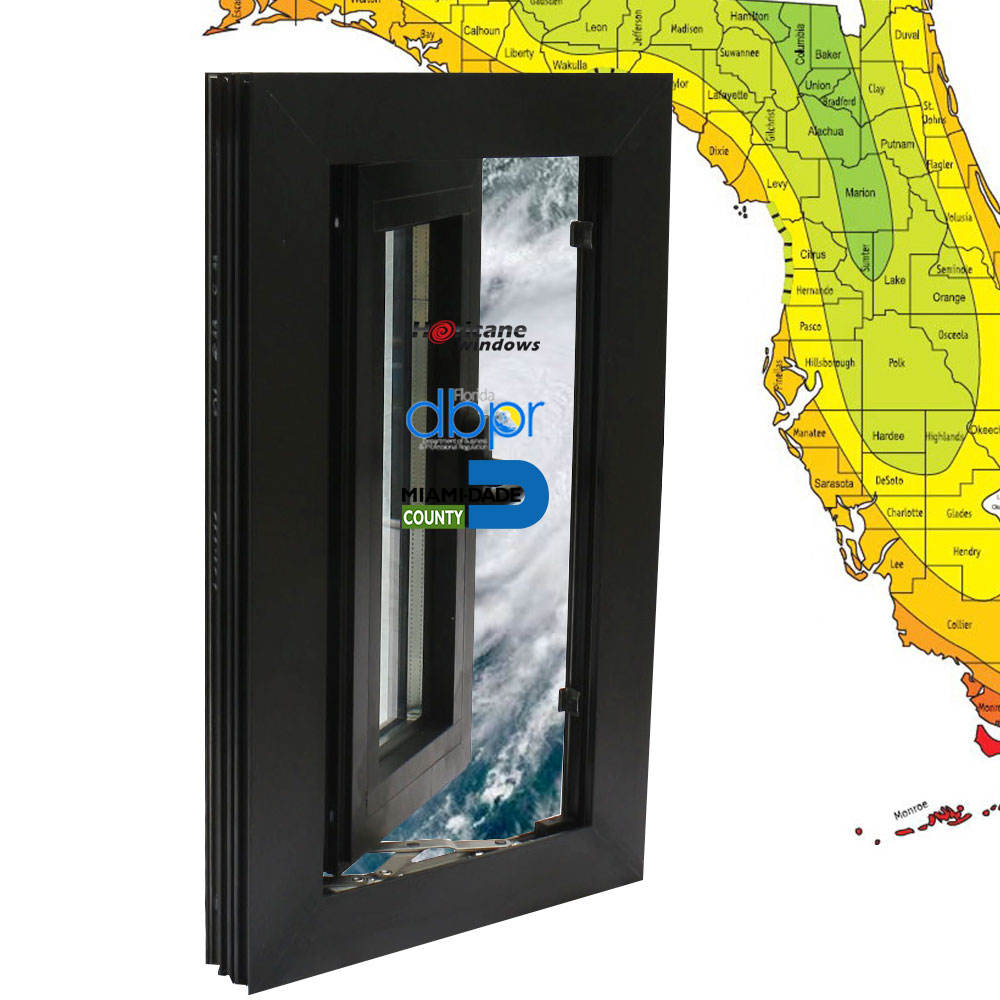 Rothnow hurricane-proof aluminum 55 Series casement window, 1000mm x 1000mm, black frame, sturdy and weather-resistant.